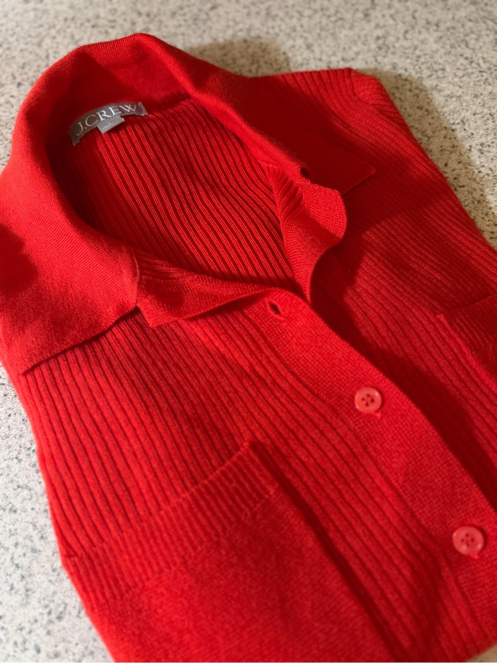 NWOT! J.Crew Collared Button-Up Merino Wool Sweater in Bright Rouge Red - Size L